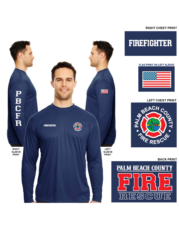 (FIREFIGHTER) UltraClub Unisex Cool & Dry L/S Shirt, Navy